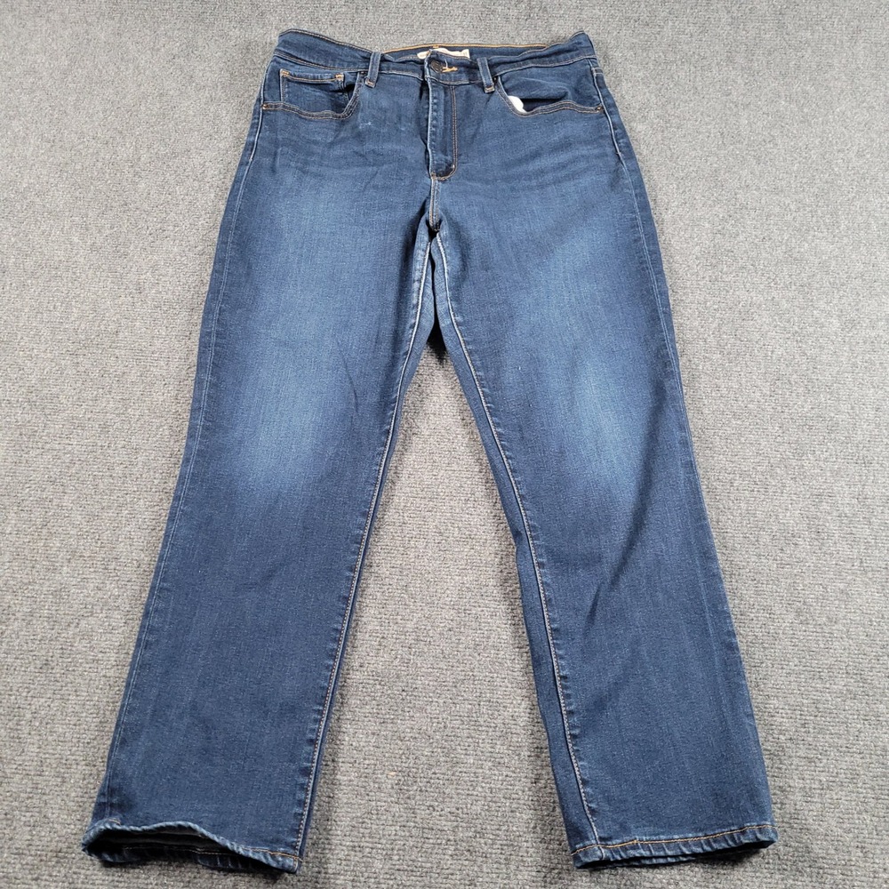 Levi's Premium 724 High Rise Straight Crop Jeans Women 31 Dark Blue Denim